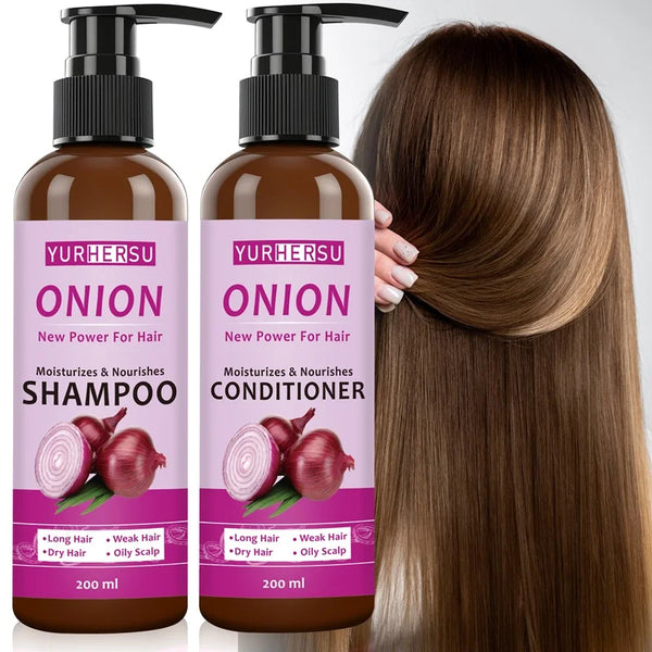 YURHERSU Onion Shampoo Smoothing Strengthens Anti Hair Fall Loss Onion Shampoo Conditioner Set